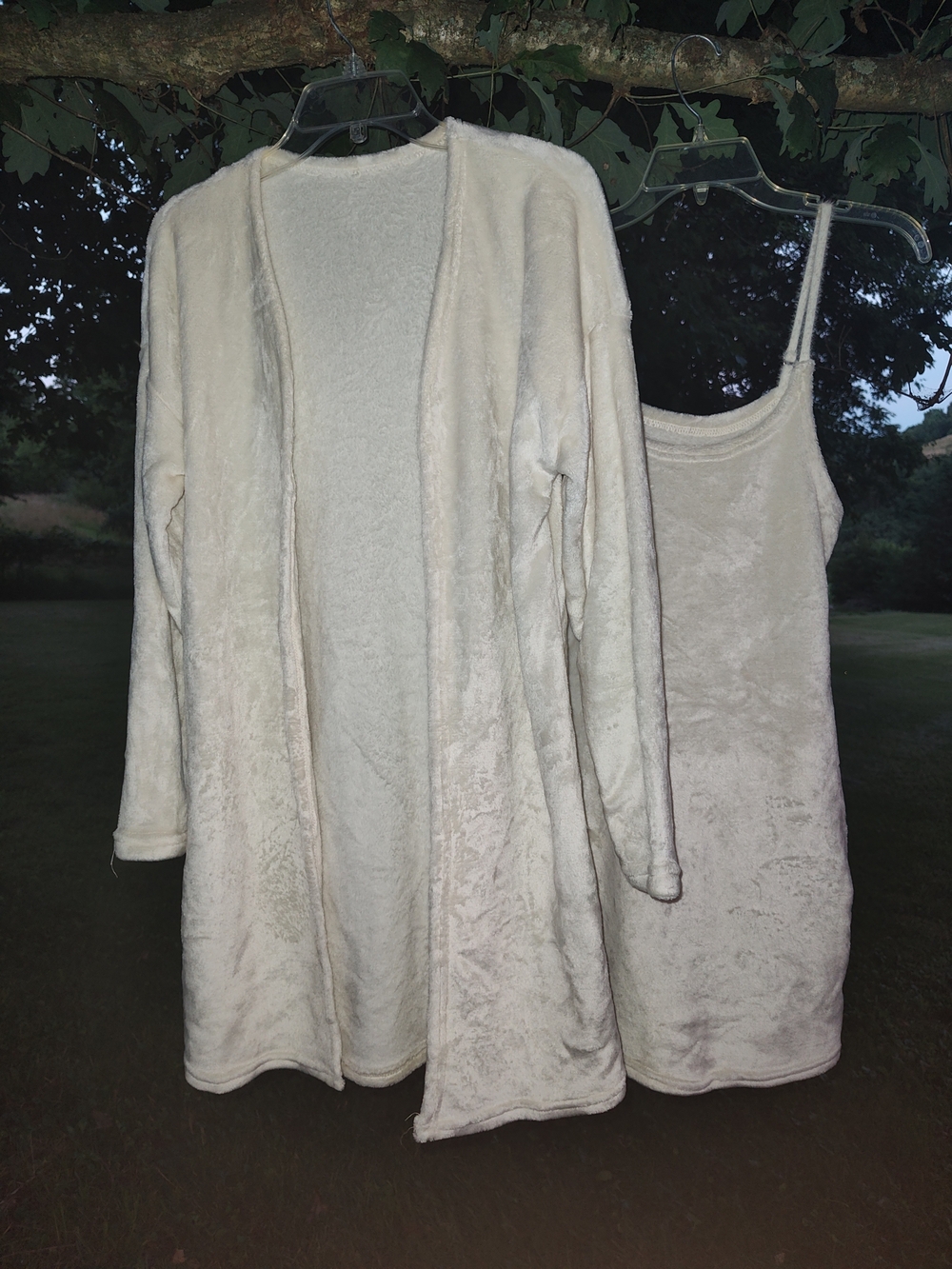 Cream Plush Robe and Slip Dress Set